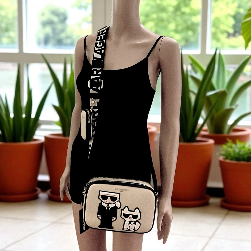 NEW Karl Lagerfeld Paris Maybelle Black & Fawn  Camera Crossbody Purse Set - Picture 6 of 16